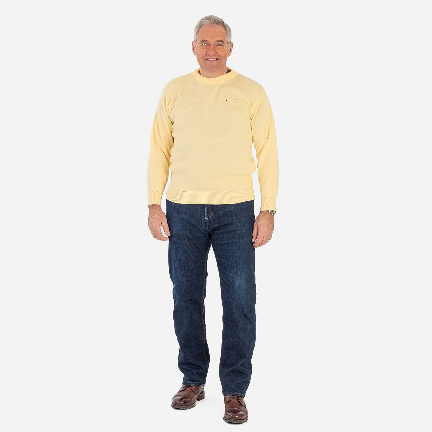 Made In Britain Cavallio Mens Crewneck Jumper With Embroidered Logo (Size S) - Lemon