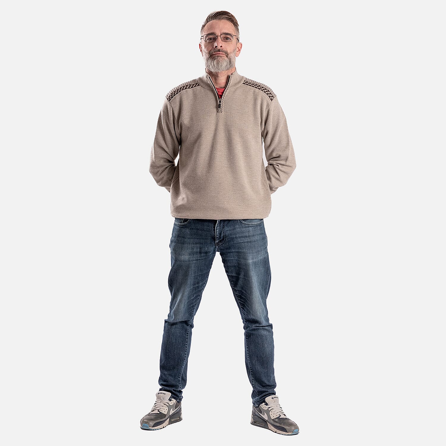 Cavallio Cotton Half Zip Jumper (Size L) - Beige