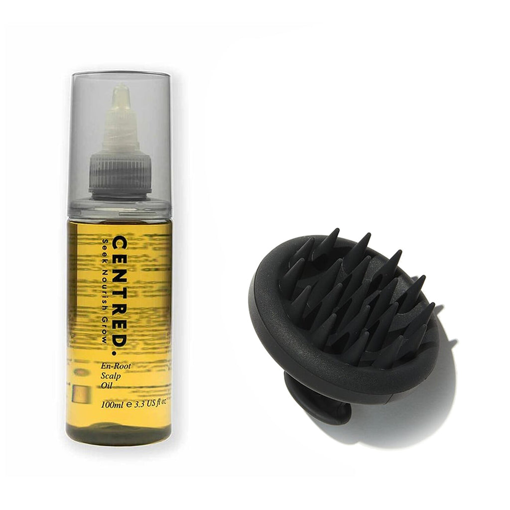 Centred En Root Scalp Oil 100ml, Squishy Black Head Massager - Wash Bag