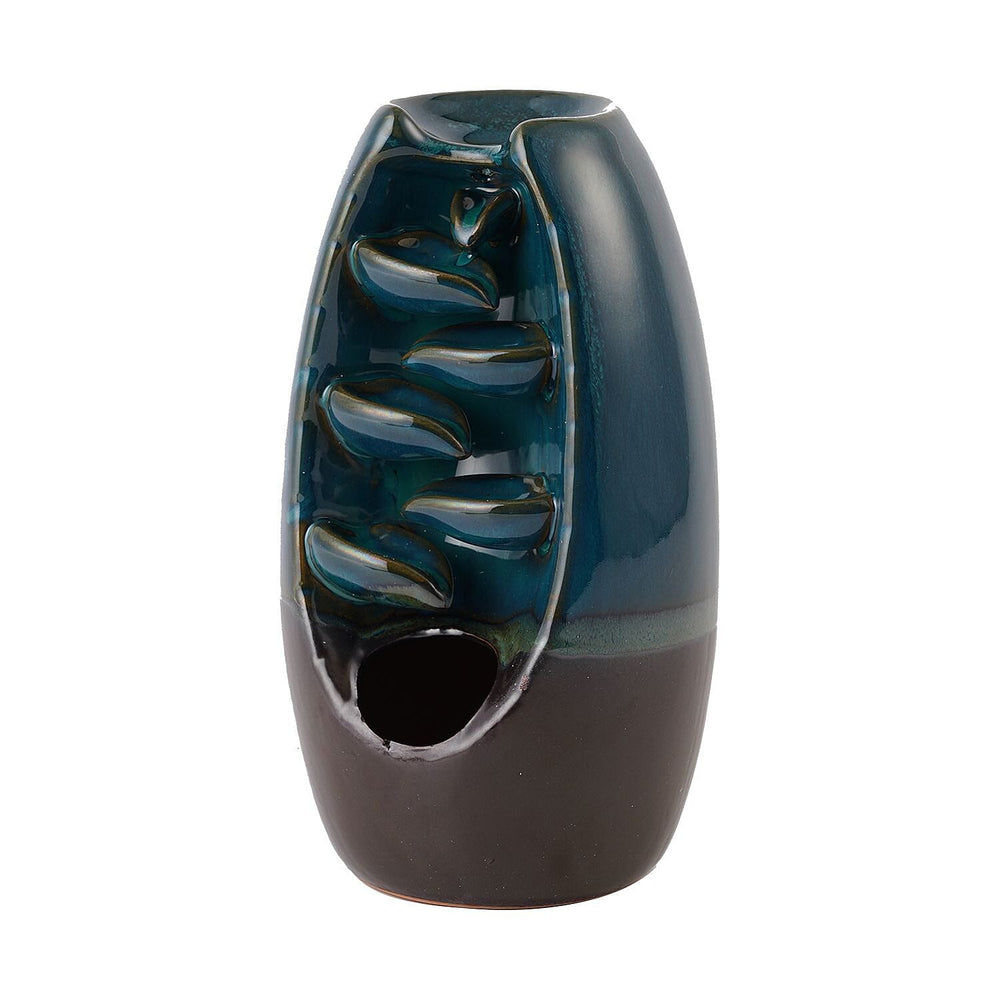 Ceramic Backflow Incense Holder with 120 Incense Cones, 30 Sticks, Tweezer and Base - Blue