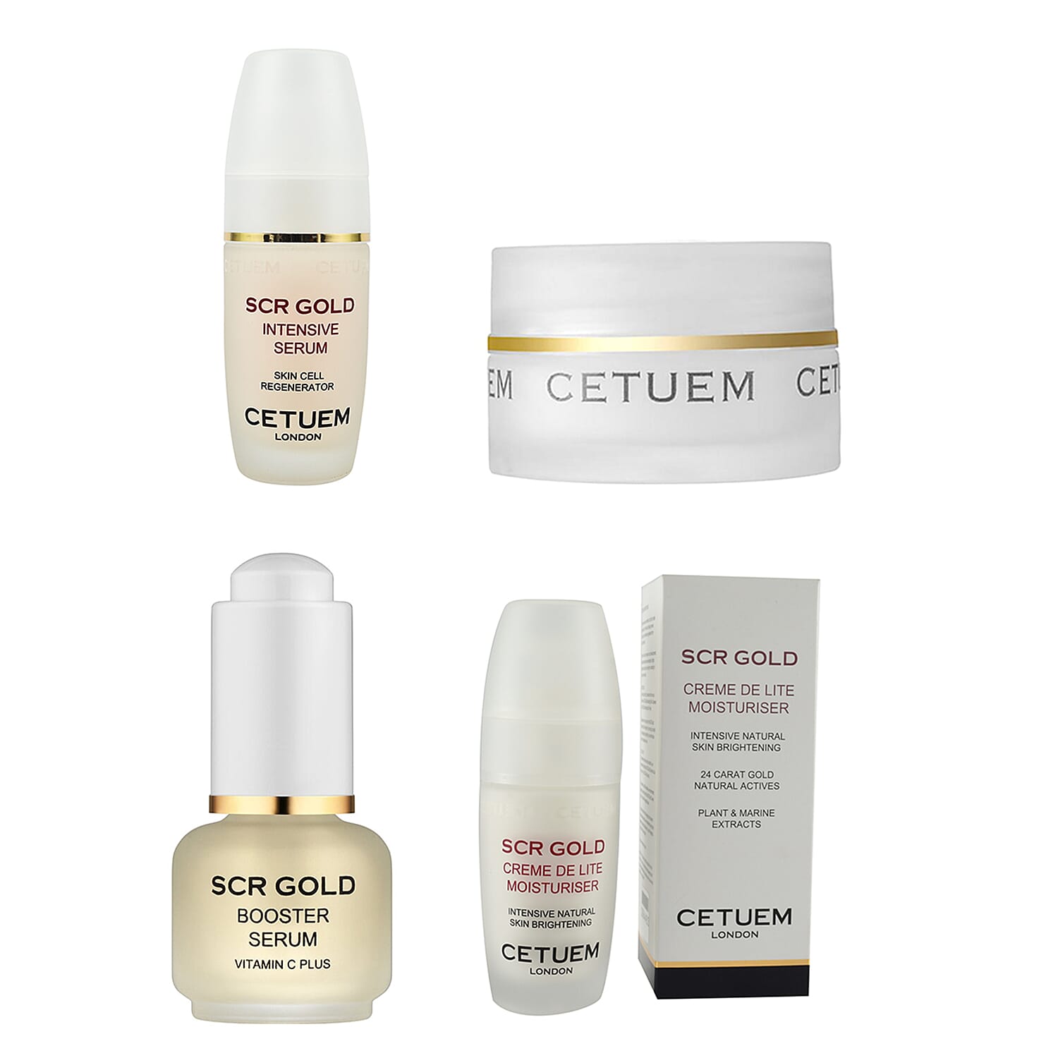Cetuem- 4 Piece Bundle (Includes SCR Gold 50ml Intensive Serum, 15ml Booster Serum, 50ml Creme De Lite Moisturiser & 15ml Oxygen Complex Eye Creme)