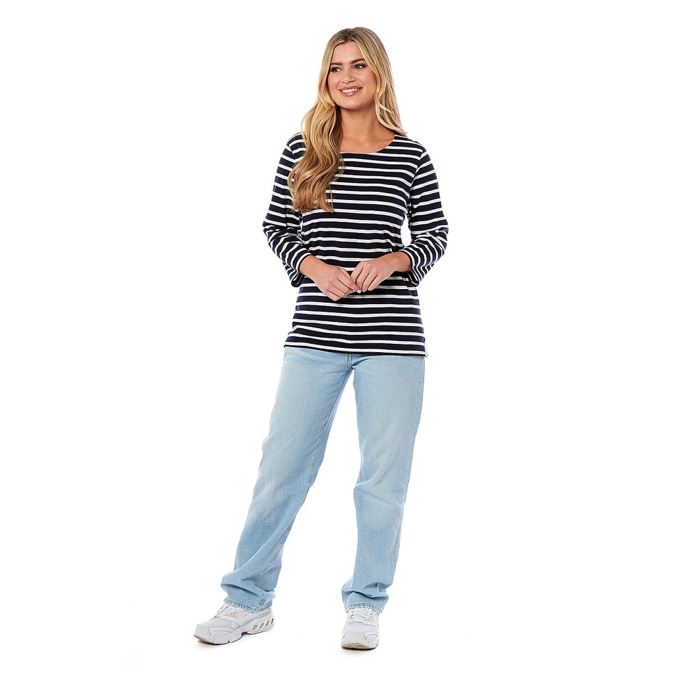 Charlotte West Ladies Striped Top (Size 12) - Navy Base & Off White Stripe