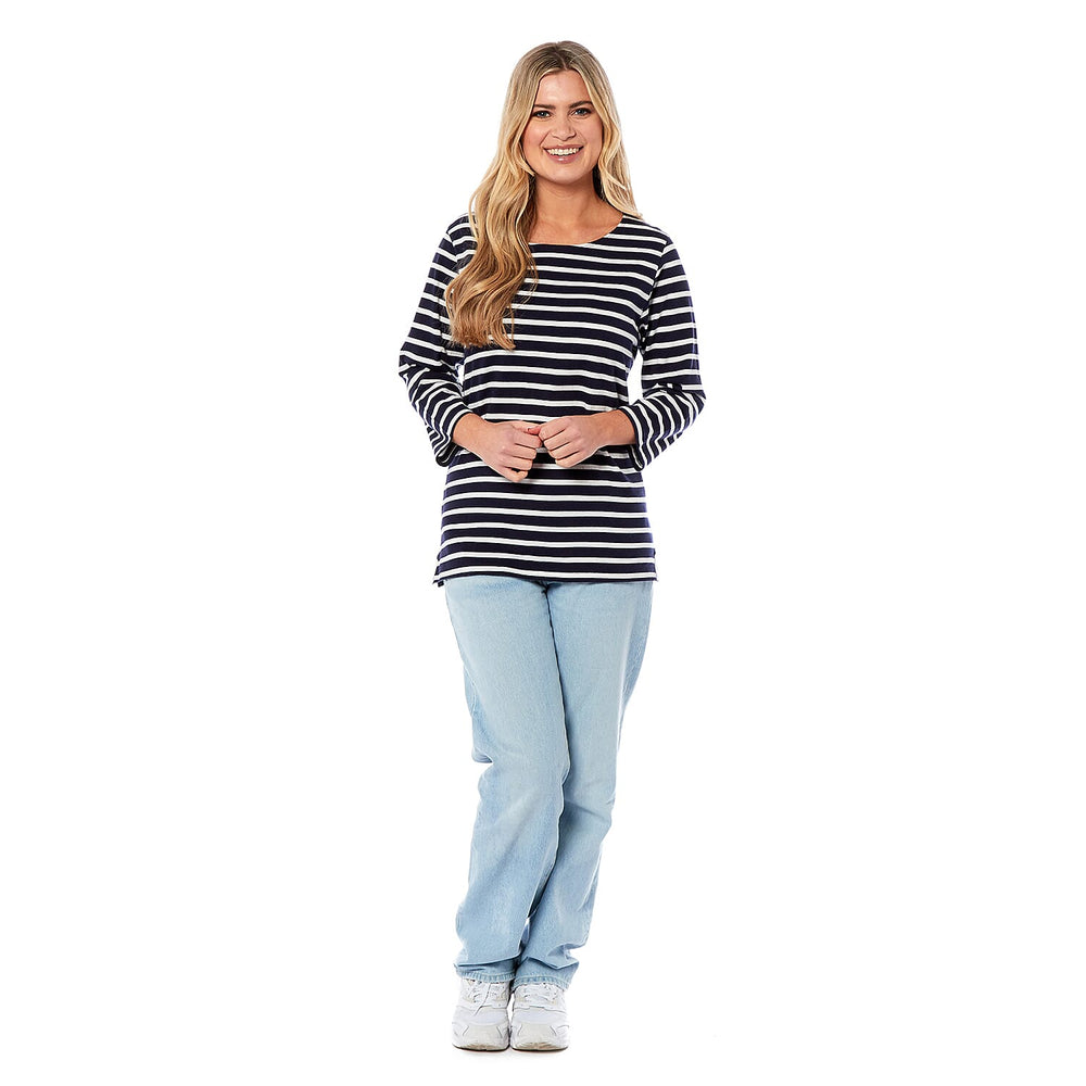 Charlotte West Cotton Knitted Top (Size 1x1 cm) - Navy Base Off White Stripe