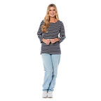 Charlotte West Cotton Knitted Top (Size 1x1 cm) - Navy Base Off White Stripe