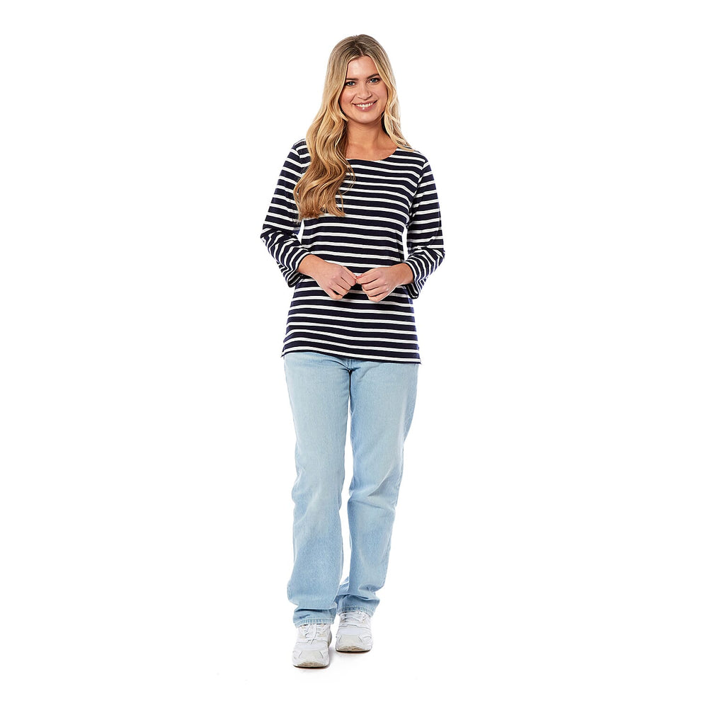 Charlotte West Cotton Knitted Top (Size 1x1 cm) - Navy Base Off White Stripe