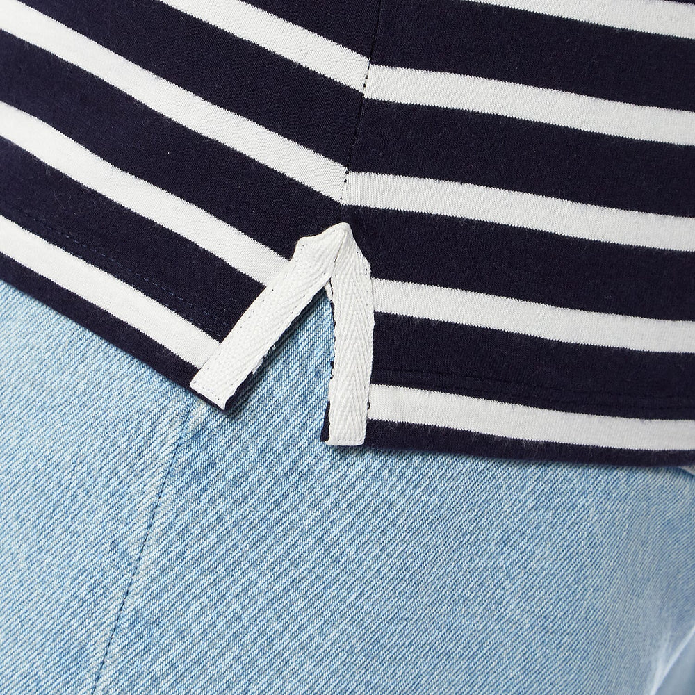 Charlotte West Cotton Knitted Top (Size 1x1 cm) - Navy Base Off White Stripe
