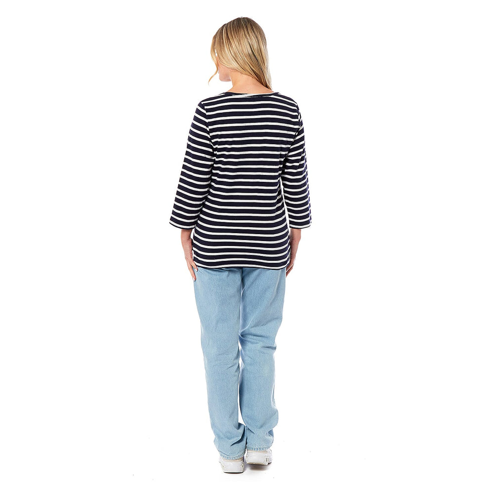 Charlotte West Cotton Knitted Top (Size 1x1 cm) - Navy Base Off White Stripe