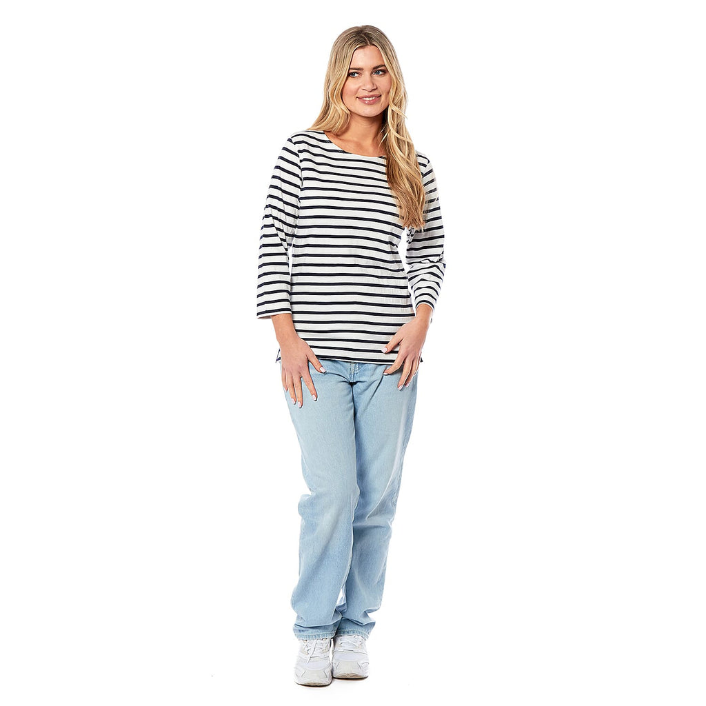 Charlotte West Ladies Striped Top (Size 12) - Off White Base & Navy Stripe