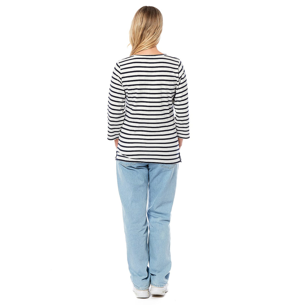 Charlotte West Ladies Striped Top (Size 12) - Off White Base & Navy Stripe