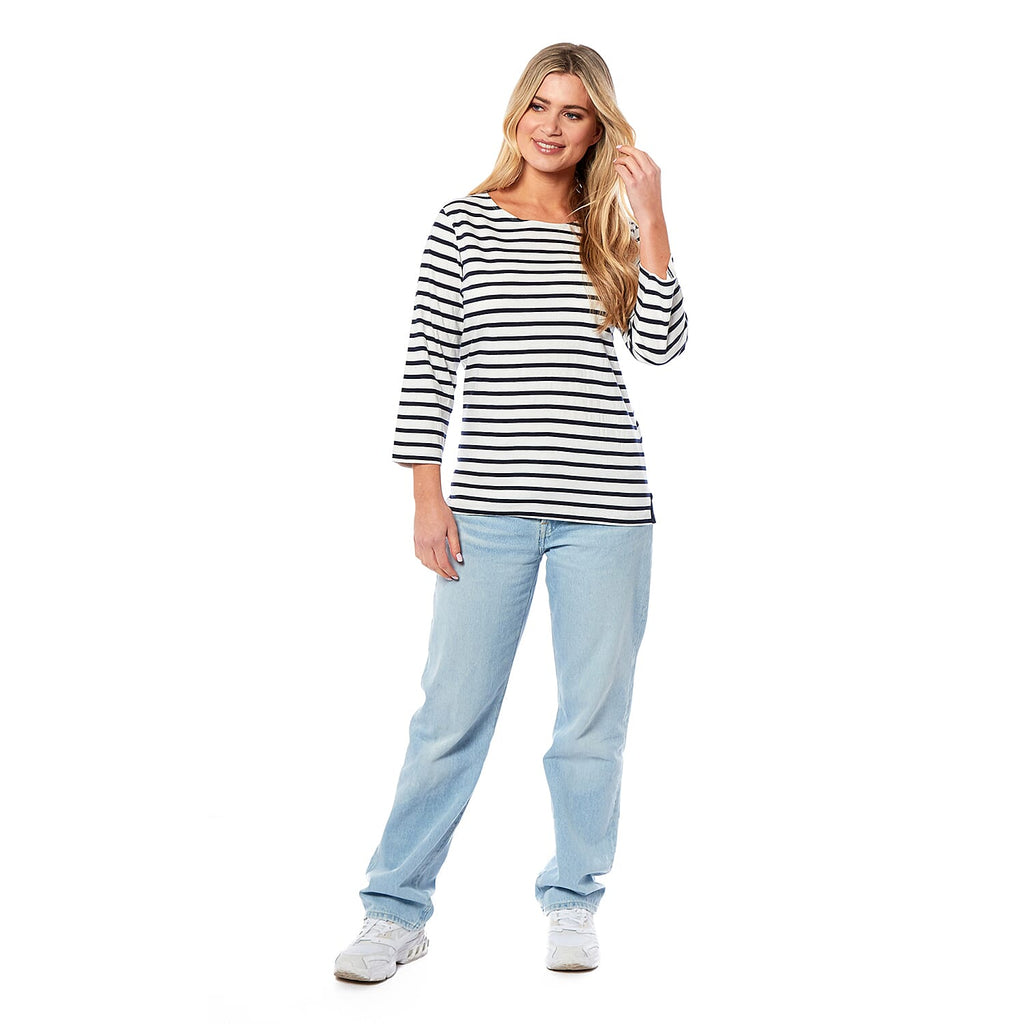 Charlotte West Ladies Striped Top (Size 16) - Off White Base & Navy Stripe