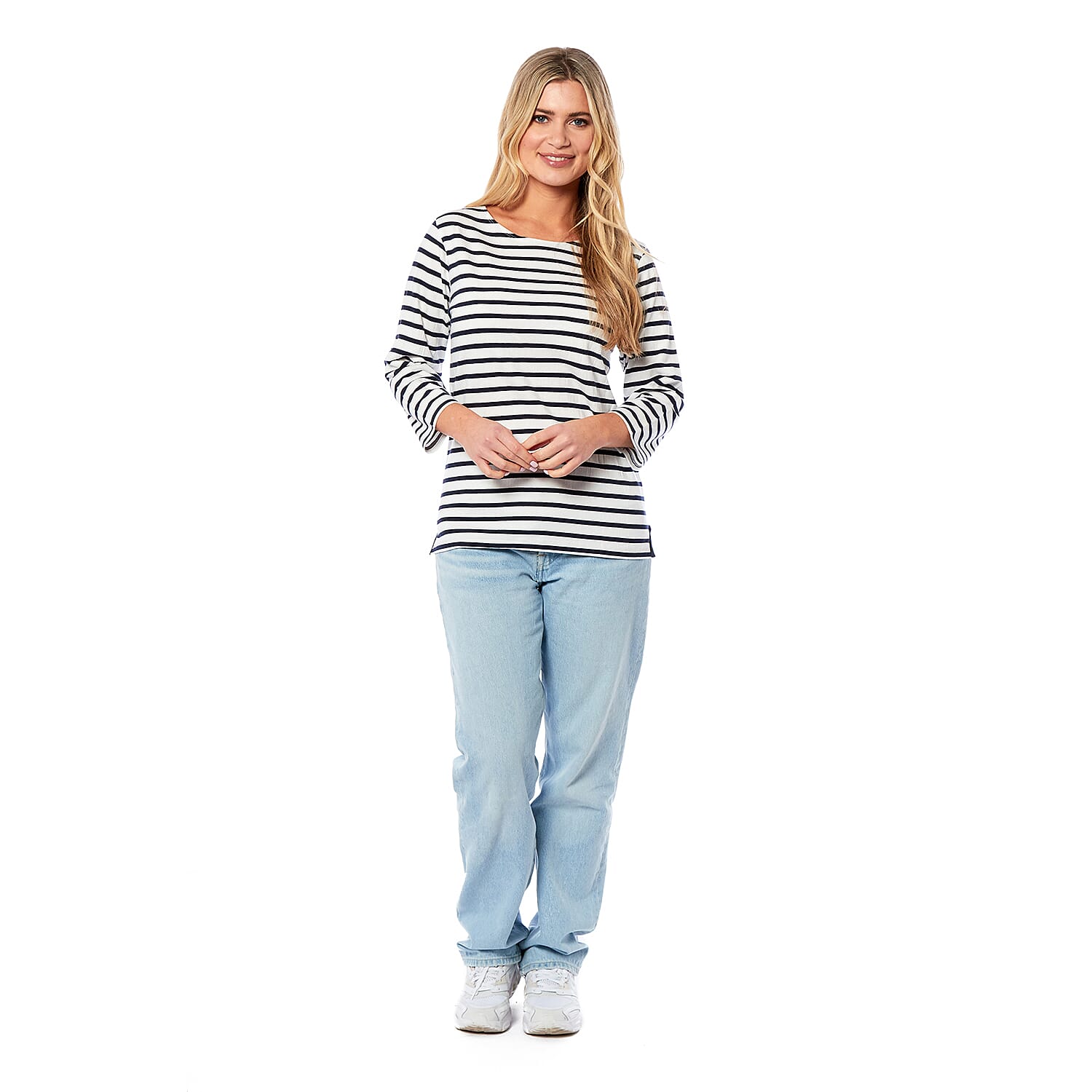 Charlotte West Ladies Striped Top (Size 16) - Off White Base & Navy Stripe