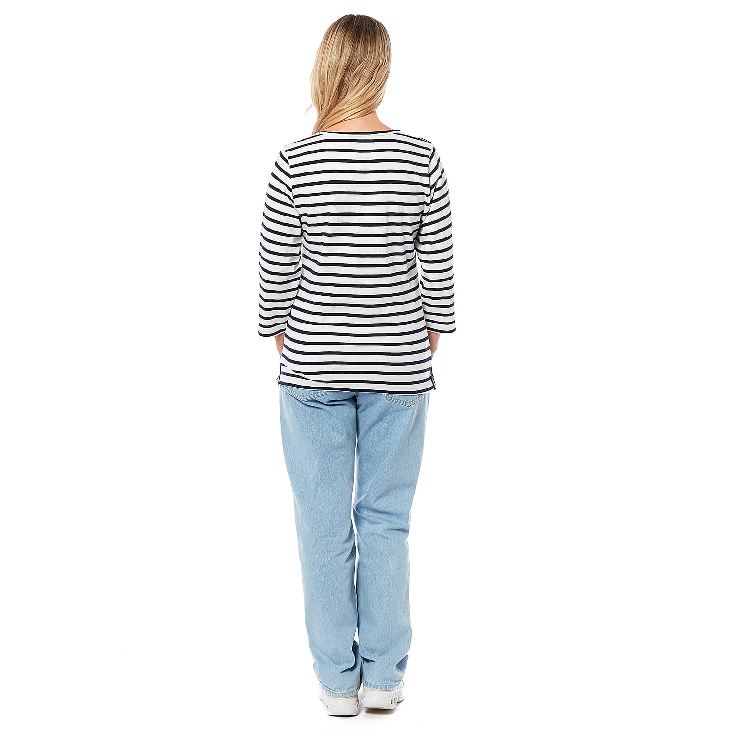 Charlotte West Ladies Striped Top (Size 16) - Off White Base & Navy Stripe