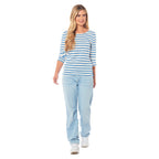 Charlotte West Ladies Striped Top (Size 12) - Off White Base & Cornflower Stripe