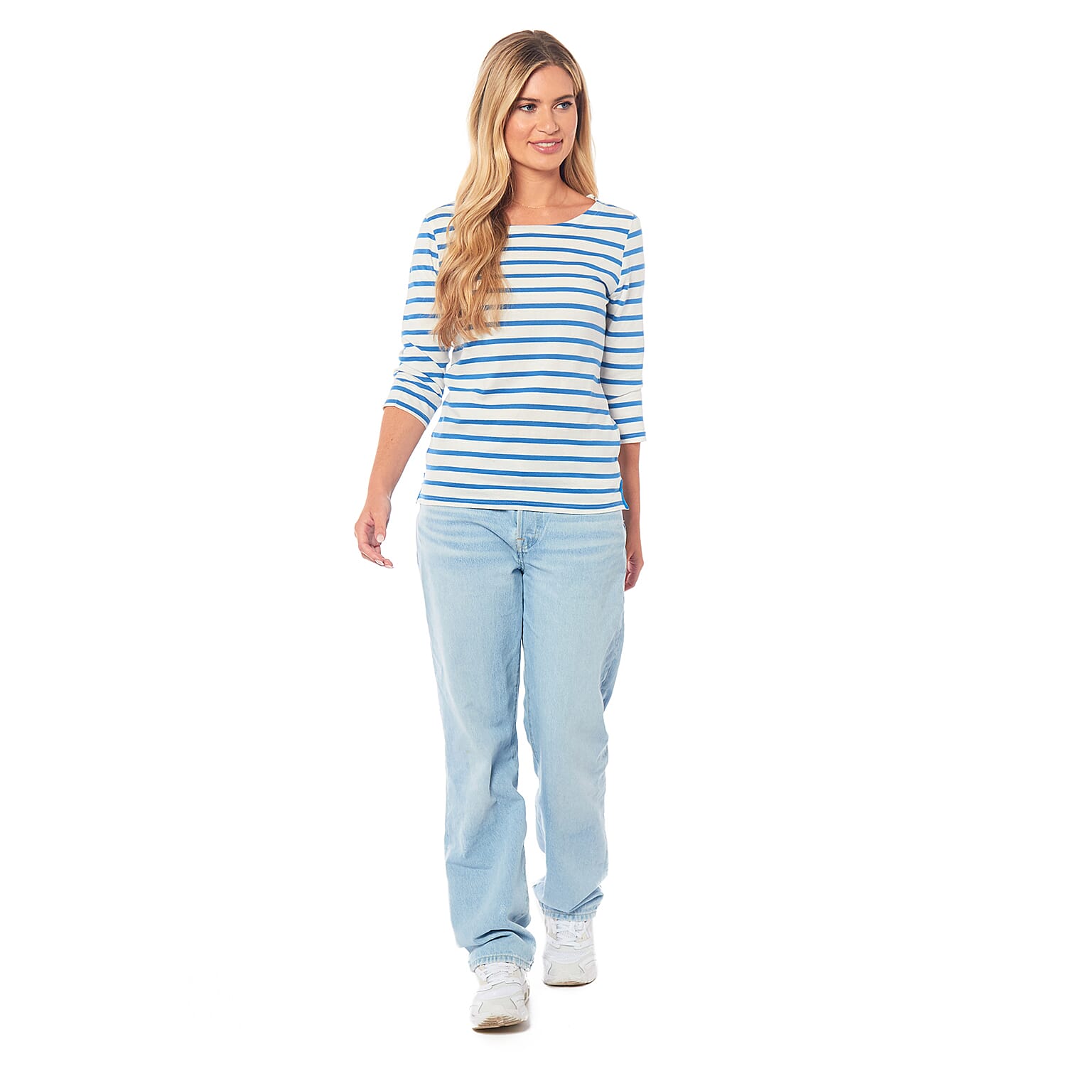 Charlotte West Ladies Striped Top (Size 12) - Off White Base & Cornflower Stripe