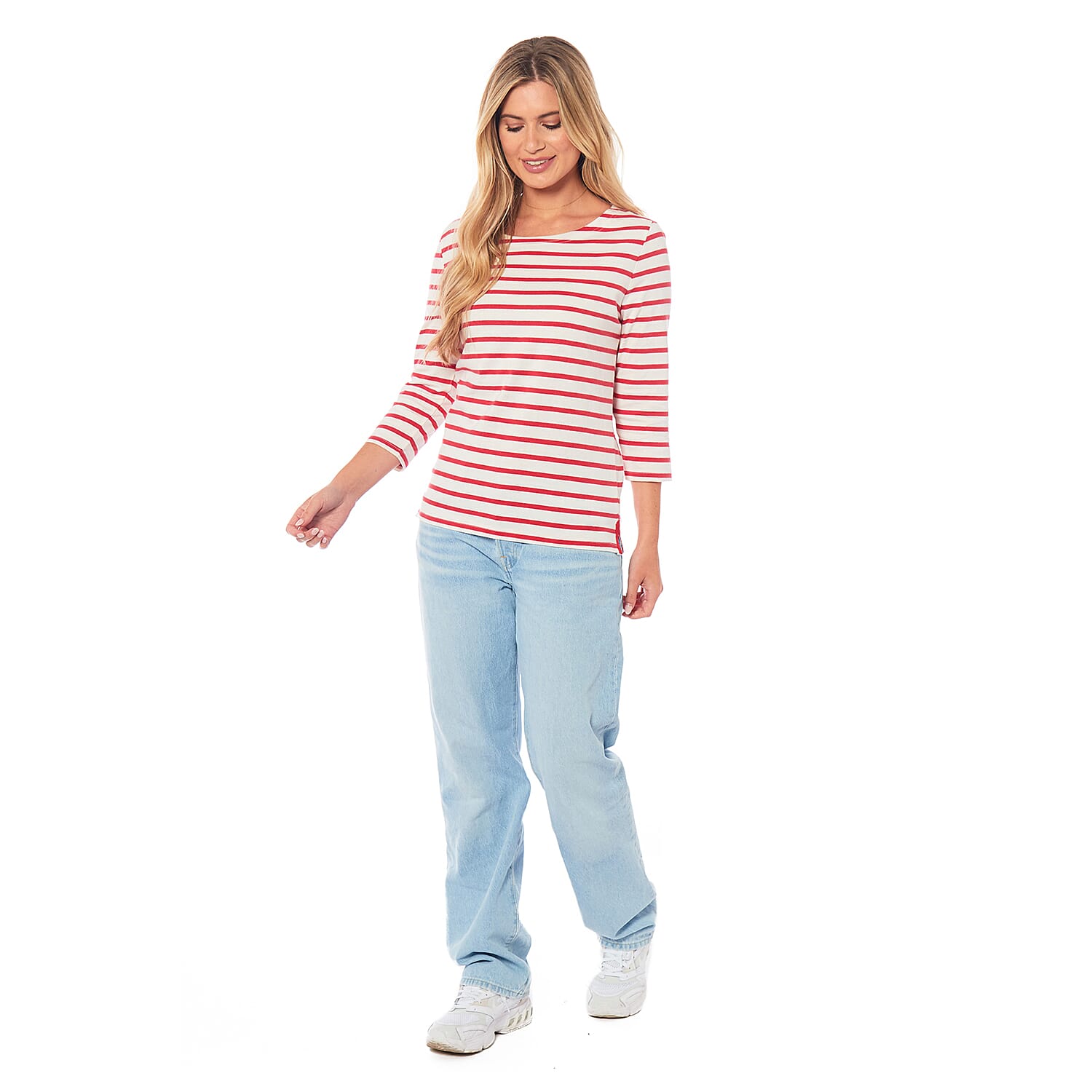 Charlotte West Ladies Striped Top (Size 14) - Off White & Red