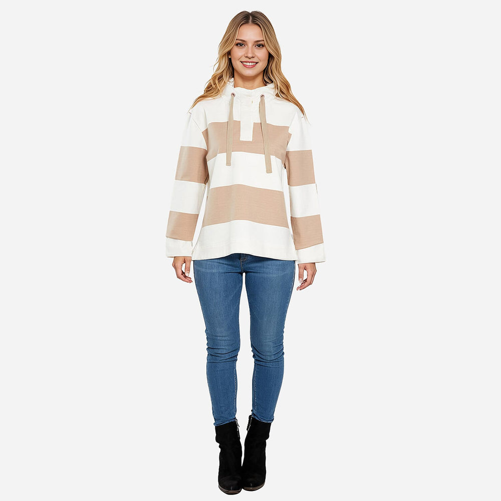 Charlotte West Cotton Ladies Thick Stripe Sweatshirt (Size 20) - Cappuccino