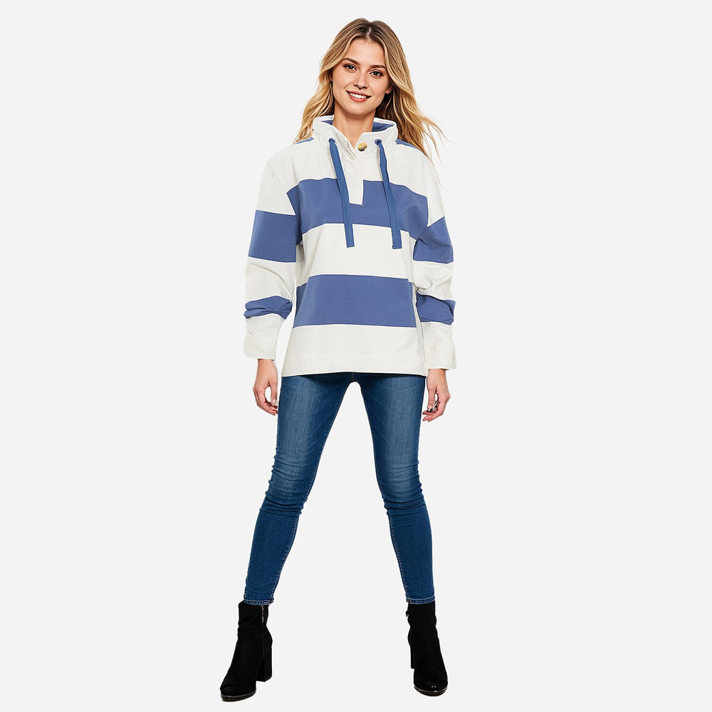 Charlotte West Cotton Ladies Thick Stripe Sweatshirt (Size 16) - Steel Blue