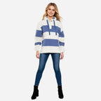 Charlotte West Cotton Ladies Thick Stripe Sweatshirt (Size 18) - Steel Blue