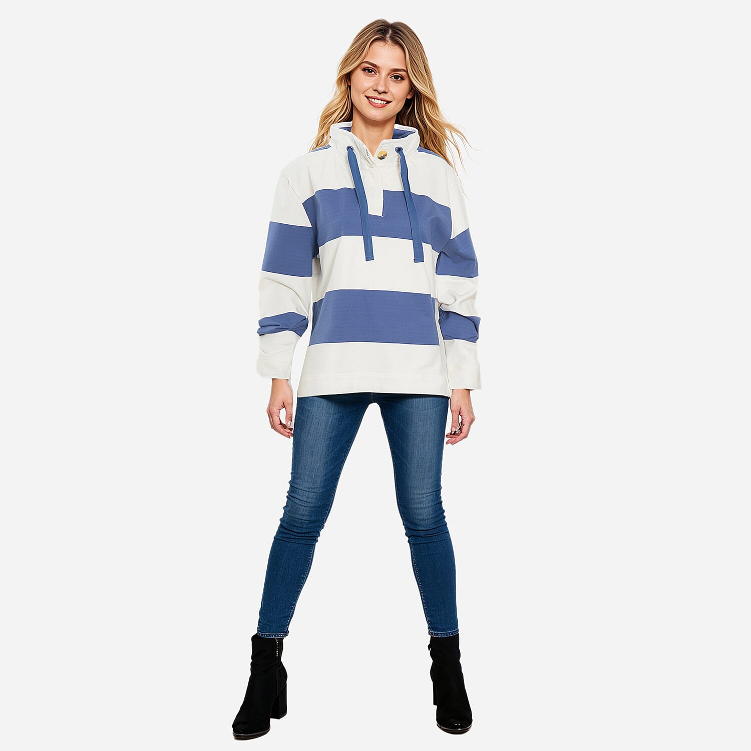 Charlotte West Cotton Ladies Thick Stripe Sweatshirt (Size 20) - Steel Blue