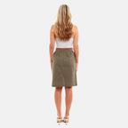 Charlotte West - Ladies Linen A-line Skirt with Rib Waistband (Size 12) - Khaki