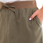 Charlotte West - Ladies Linen A-line Skirt with Rib Waistband (Size 12) - Khaki