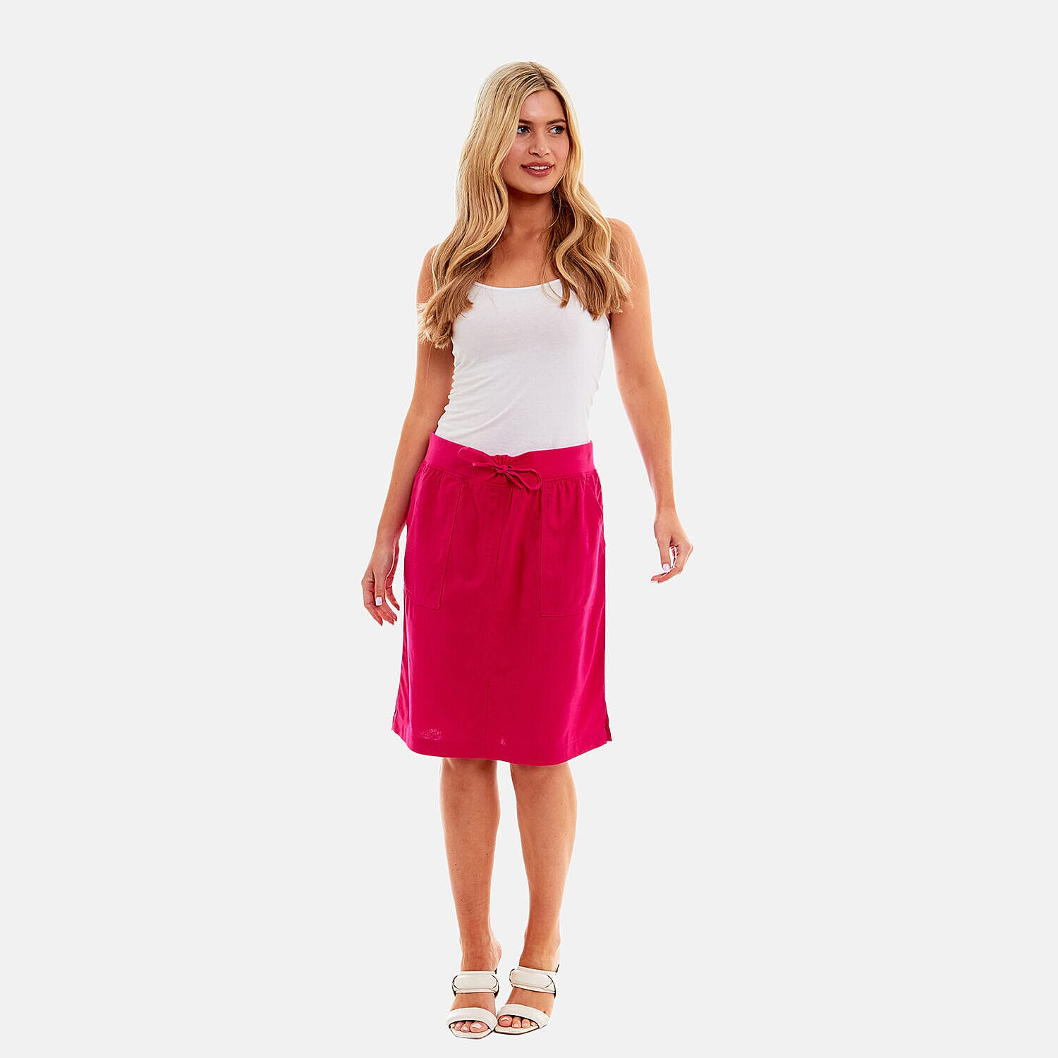 Charlotte West - Ladies Linen A-line Skirt with Rib Waistband (Size 12) - Pink