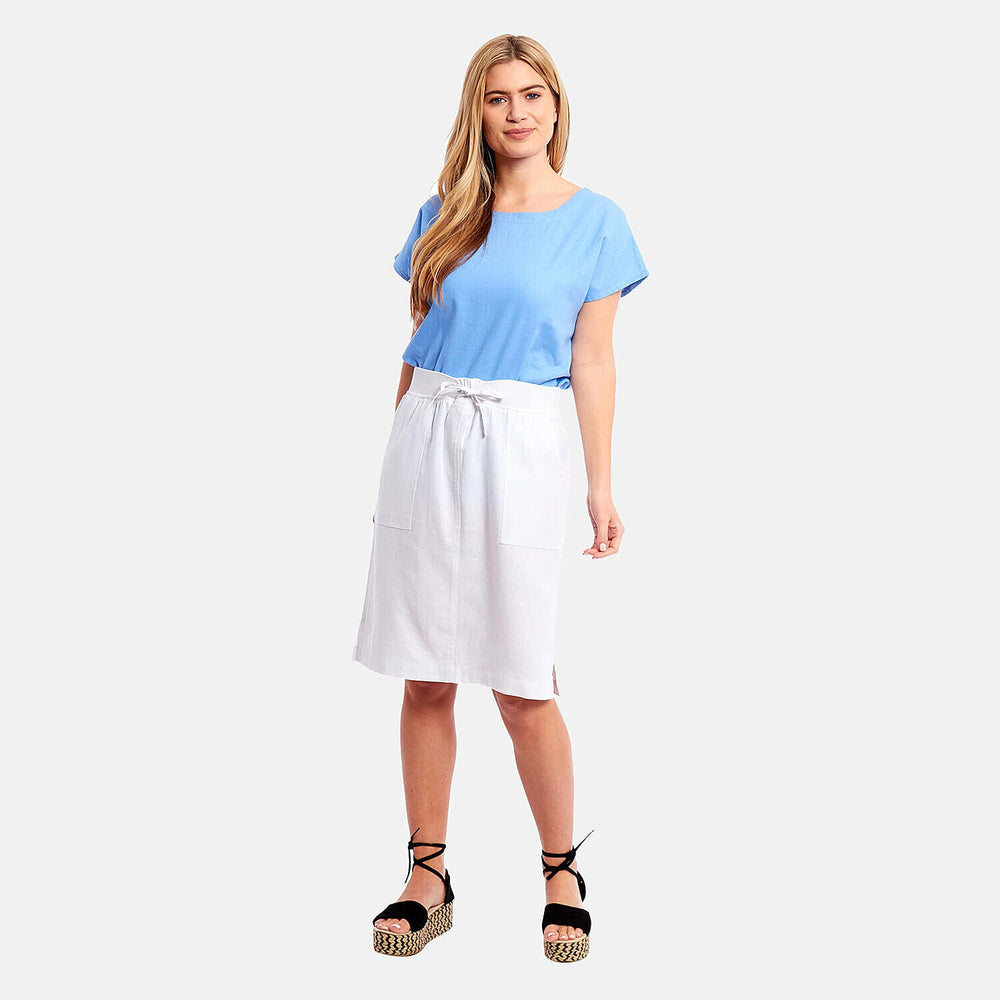 Charlotte West - Ladies Linen A-line Skirt with Rib Waistband (Size 12) - White