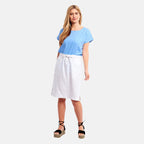Charlotte West - Ladies Linen A-line Skirt with Rib Waistband (Size 12) - White