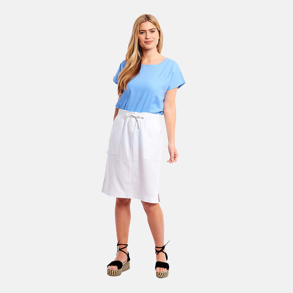 Charlotte West - Ladies Linen A-line Skirt with Rib Waistband (Size 12) - White