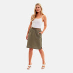 Charlotte West - Ladies Linen A-line Skirt with Rib Waistband (Size 14)  - Khaki