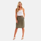 Charlotte West - Ladies Linen A-line Skirt with Rib Waistband (Size 14)  - Khaki