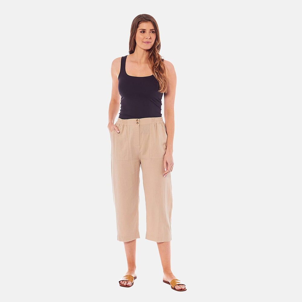 Charlotte West Ladies Linen Blend 3-4 Pant (Size 10) - Stone