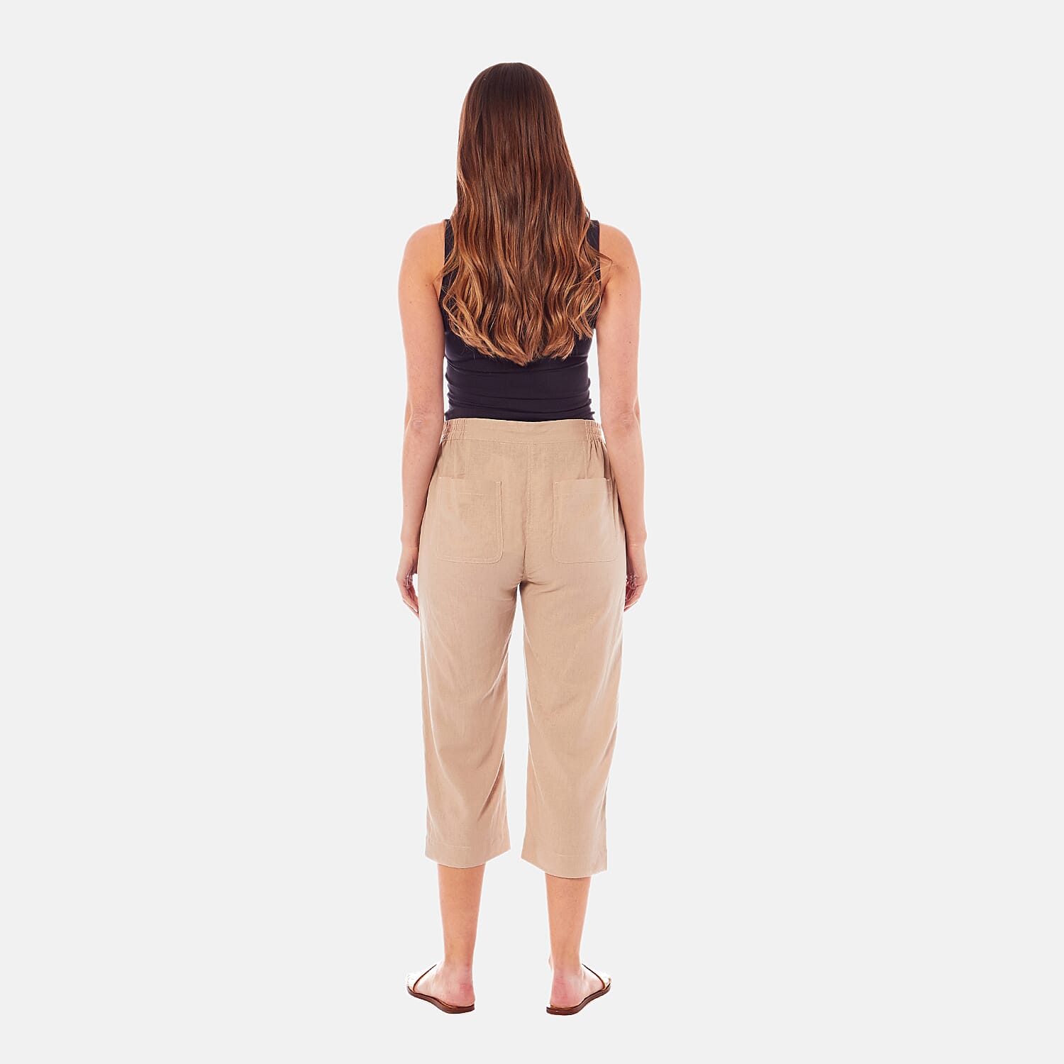 Charlotte West Ladies Linen Blend 3-4 Pant (Size 10) - Stone