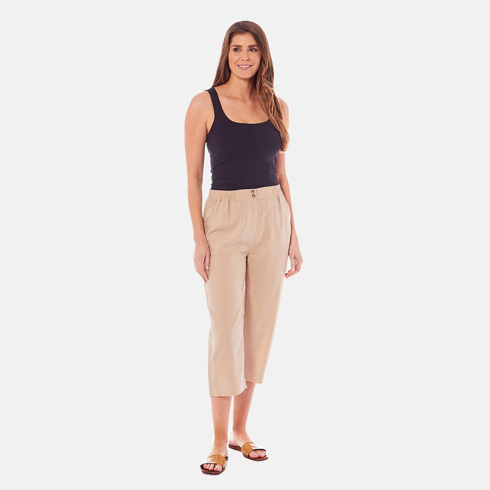 Charlotte West Ladies Linen Blend 3-4 Pant (Size 10) - Stone