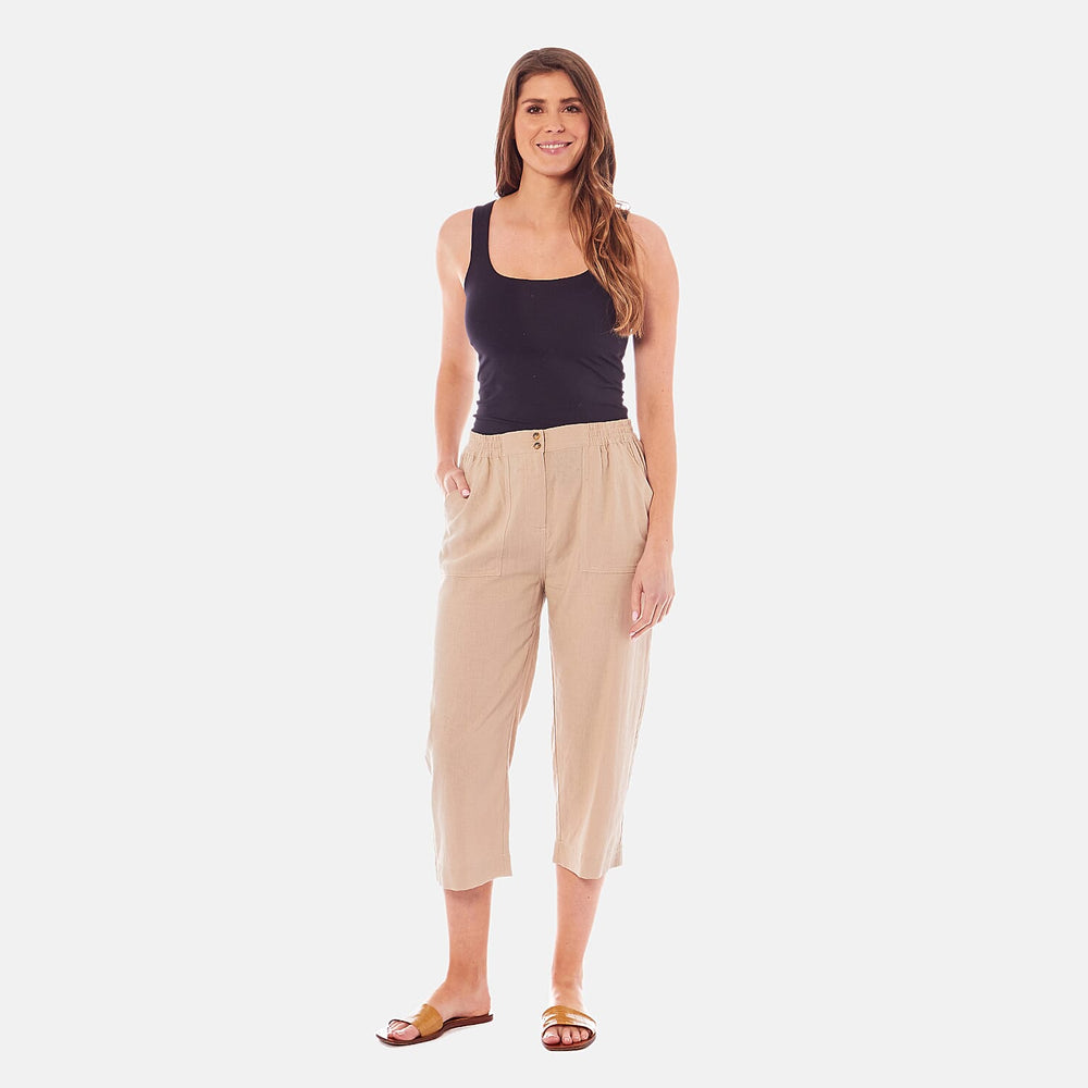 Charlotte West Ladies Linen Blend 3-4 Pant (Size 10) - Stone