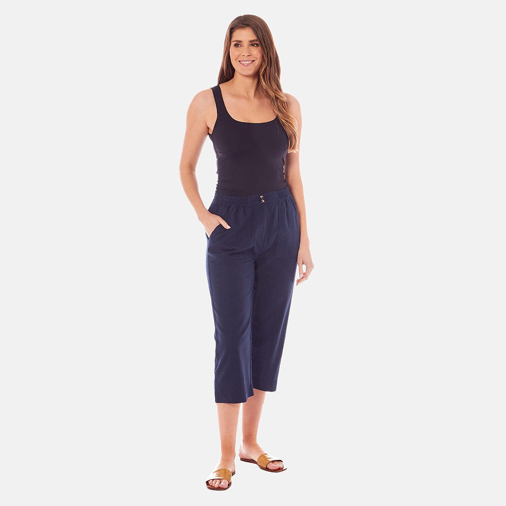 Charlotte West Ladies Linen Blend 3-4 Pant (Size 12) - Navy