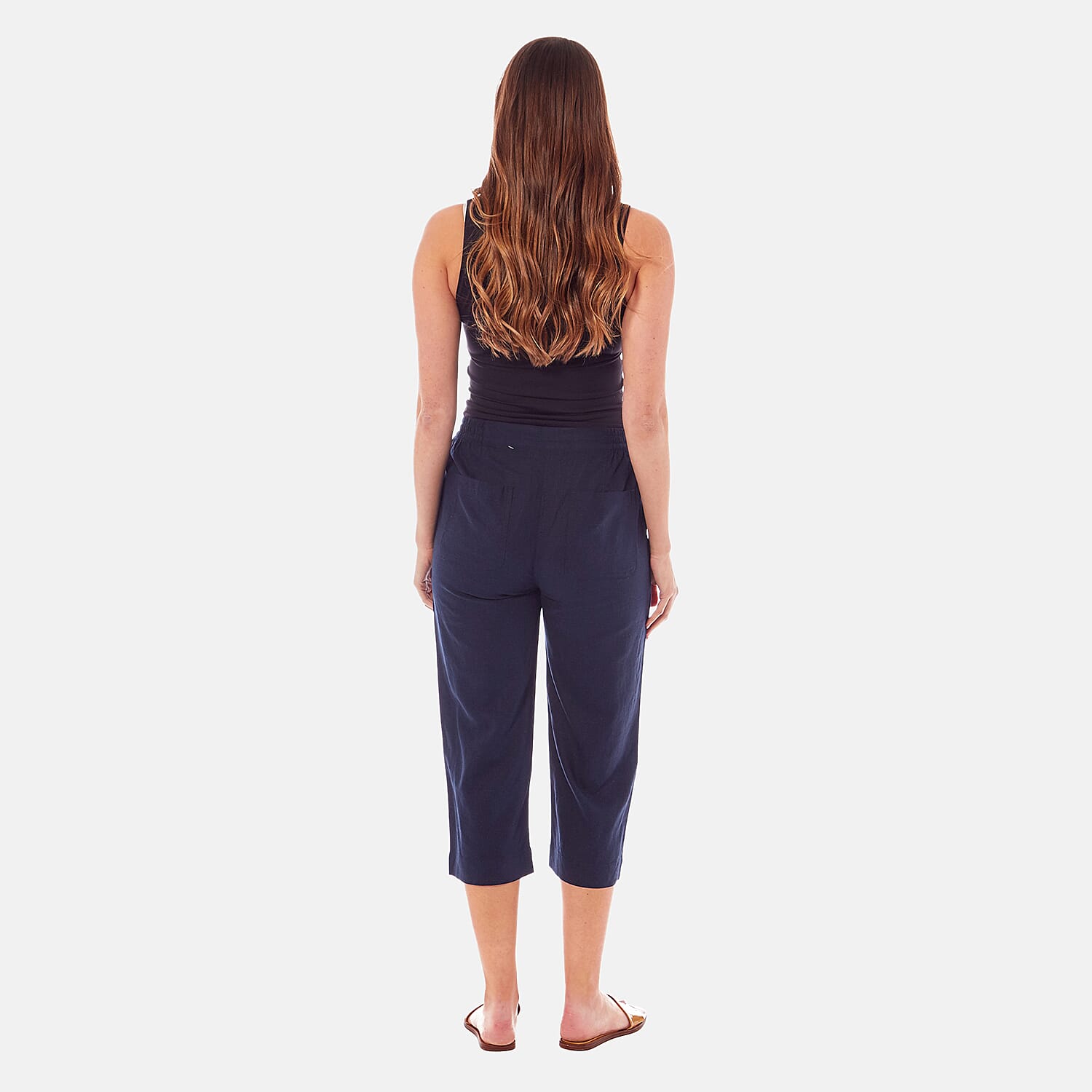 Charlotte West Ladies Linen Blend 3-4 Pant (Size 12) - Navy