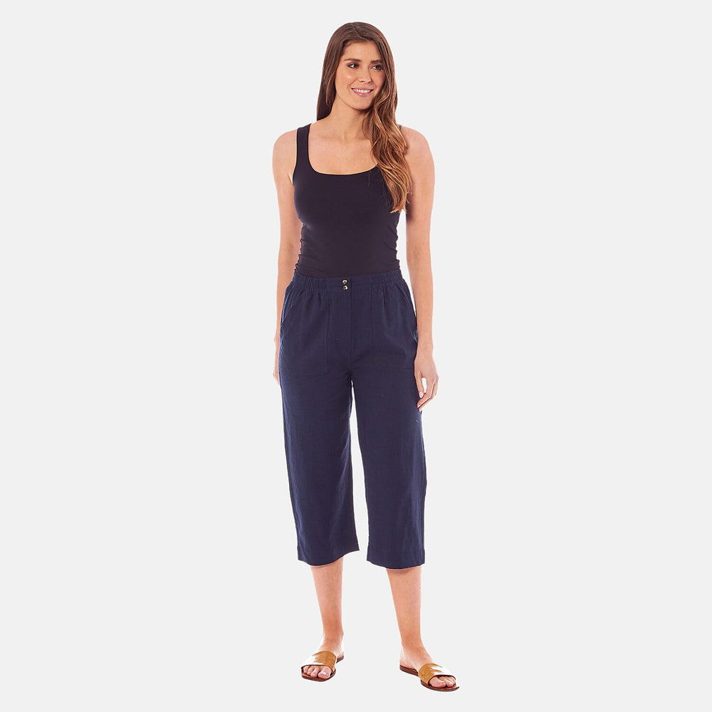 Charlotte West Ladies Linen Blend 3-4 Pant (Size 12) - Navy