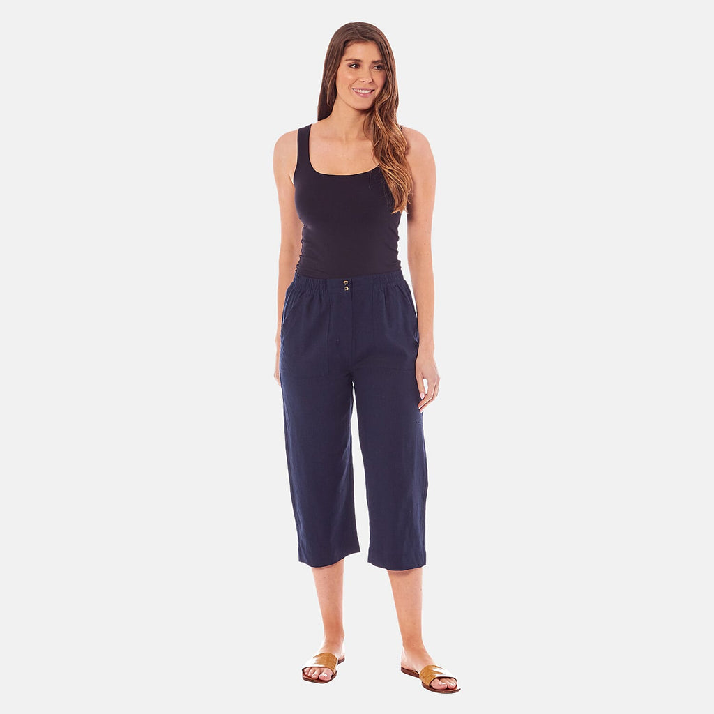 Charlotte West Ladies Linen Blend 3-4 Pant (Size 12) - Navy