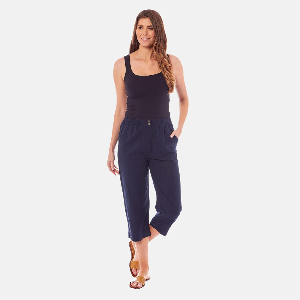 Charlotte West Ladies Linen Blend 3-4 Pant (Size 12) - Navy