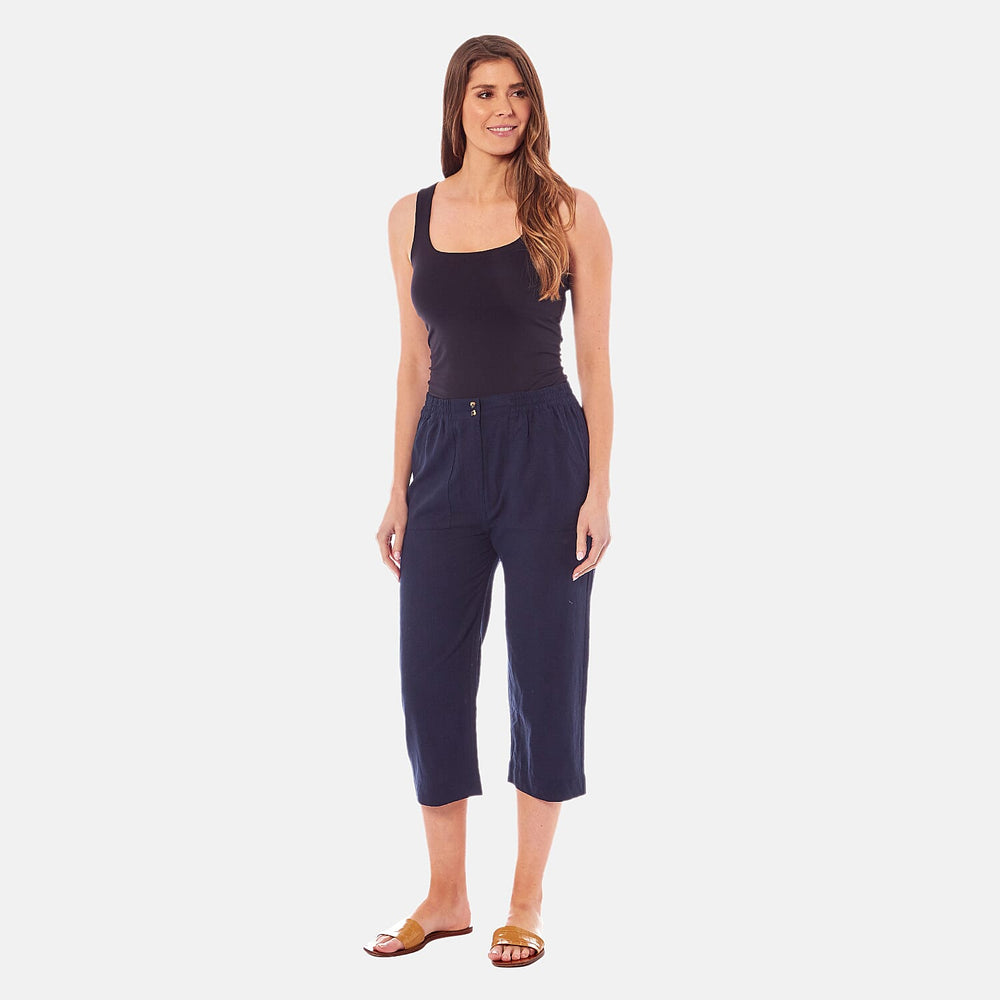 Charlotte West Ladies Linen Blend 3-4 Pant (Size 12) - Navy