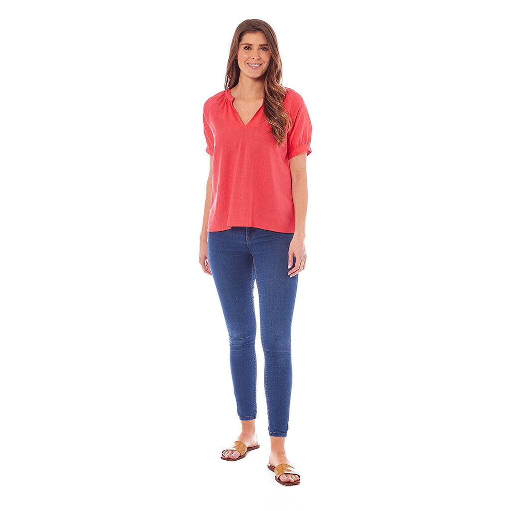 Charlotte West Ladies Linen Blend Top (Size 10) - Coral