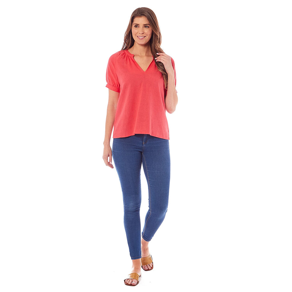 Charlotte West Ladies Linen Blend Top (Size 18) - Coral