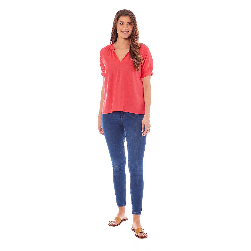Charlotte West Ladies Linen Blend Top (Size 18) - Coral