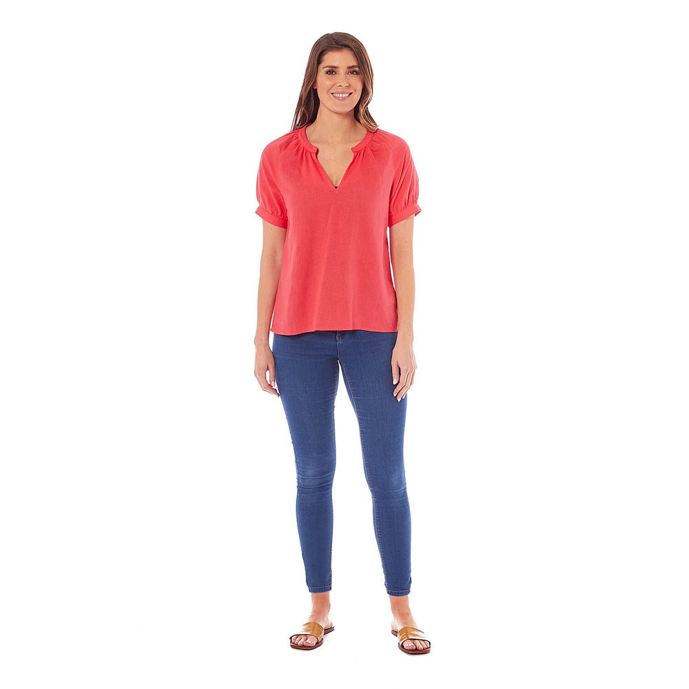 Charlotte West Ladies Linen Blend Top (Size 18) - Coral