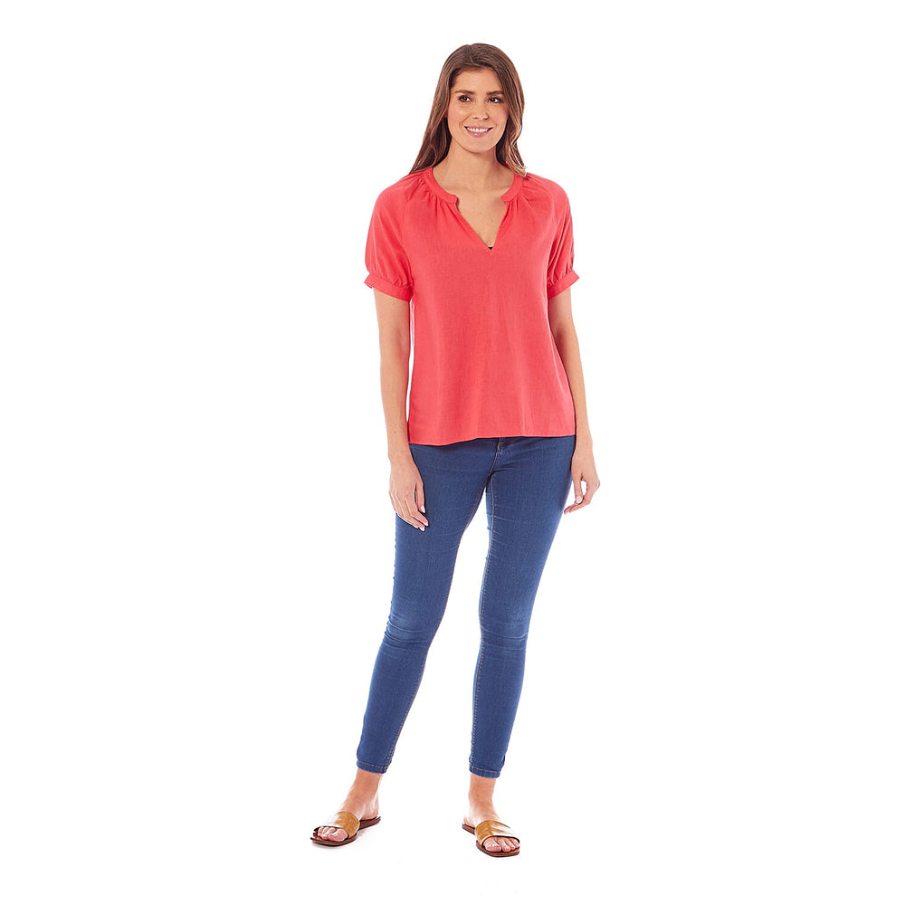 Charlotte West Ladies Linen Blend Top (Size 18) - Coral