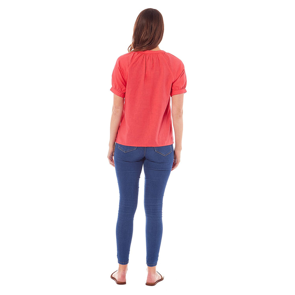 Charlotte West Ladies Linen Blend Top (Size 18) - Coral