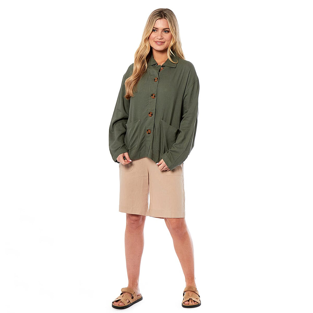 Charlotte West Ladies Linen Jacket (Size 12) - Khaki