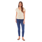 Charlotte West Linen Blend Top (Size 10) - Cream