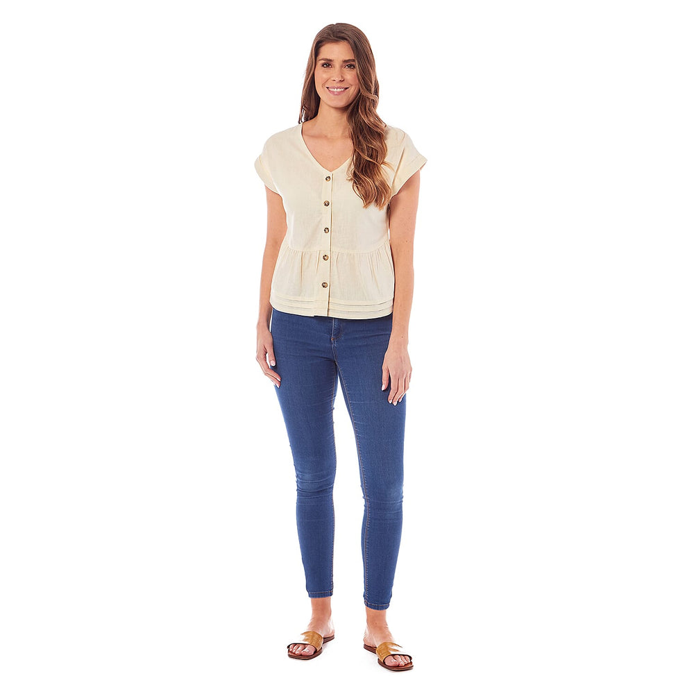 Charlotte West Linen Blend Top (Size 12) - Cream